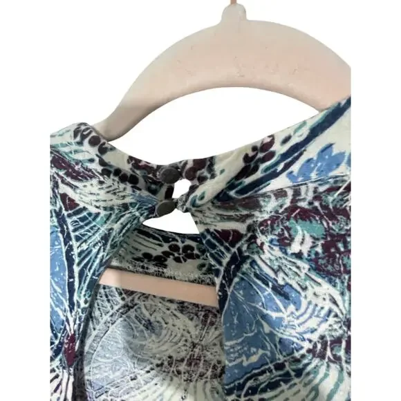 Free People Nouveau Printed Top Women's Casual Lace High Low Linen Western Boho - Picture 7 of 8